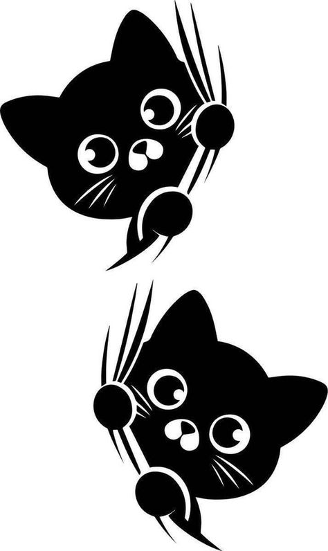 Cat Peeking Out, Silhouette Chat, Cute Cat Art, Peeking Cat, Black And White Images, Tapeta Galaxie, White Images, Cat Wall Art, Silhouette Art