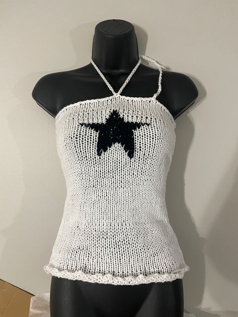 Star Tank Top Crochet, Knit Star Top, Crochet Star Clothes, Crochet Star Sweater, Crochet Star Top, Crochet Knitwear, Crochet Machine, Business Clothing, Machine Knit