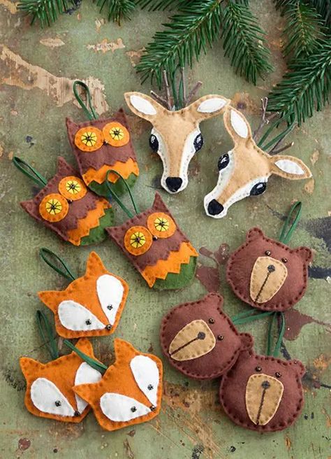 Diy Owl, Fox Ornaments, Owl Christmas, Diy Christmas Gifts For Family, Fox Christmas, Diy Christmas Ornaments Easy, Winter Decorations Diy, Bear Head, Felt Christmas Tree