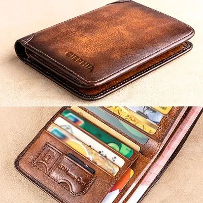 TEMU Slim Wallet Men, Rfid Wallet, Handmade Leather Wallet, Short Wallet, Wallet Organization, Genuine Leather Wallets, Men Vintage, Money Bag, Slim Wallet