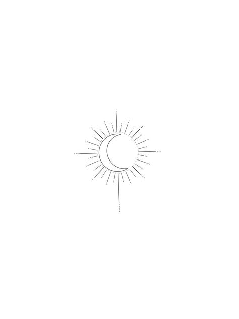 Delicate Sun And Moon Tattoo, Half Moon And Sun Tattoo, Sun Moon Tattoo Minimalist, Sun Moon Tattoo Meaning, Sun Moon Minimalist Tattoo, Fineline Sun And Moon Tattoo, Moon In Sun Tattoo, Moonbeam Tattoo, Tiny Cat Drawing