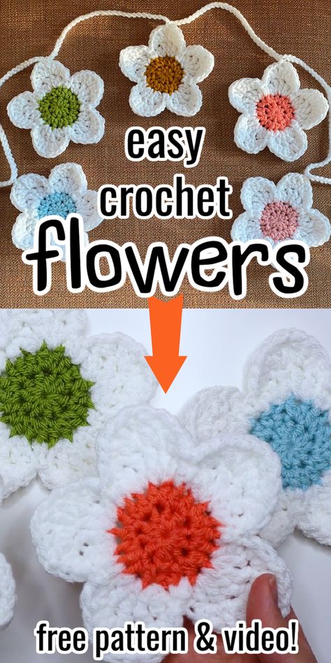 Crochet Flowers Free Pattern Flat, Free Flower Patterns Crochet, Beginner Crochet Flower Pattern Free, Flat Crochet Patterns Free, Crochet Hawaiian Flowers Free Pattern, Free Flower Crochet Pattern Simple, Crochet Flower For Beginners, Crochet 5 Petal Flower, Crochet 2d Flowers Free Pattern