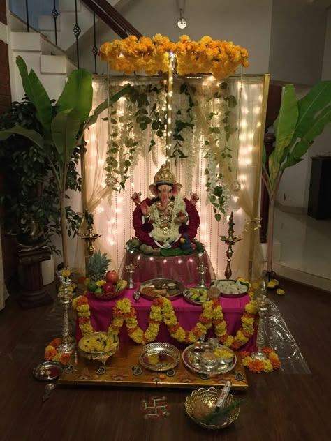 Ganpati Pandal Decoration At Home, Vinayaka Chaviti Decor, Ganpati House Decoration, Aesthetic Ganesh Chaturthi Decoration, Vinayakachavithi Decoration, Aesthetic Ganpati Decoration At Home, Ganesh Chathurthi Decor At Home, Vinayaka Chaturthi Decoration, Vinayaka Decoration At Home