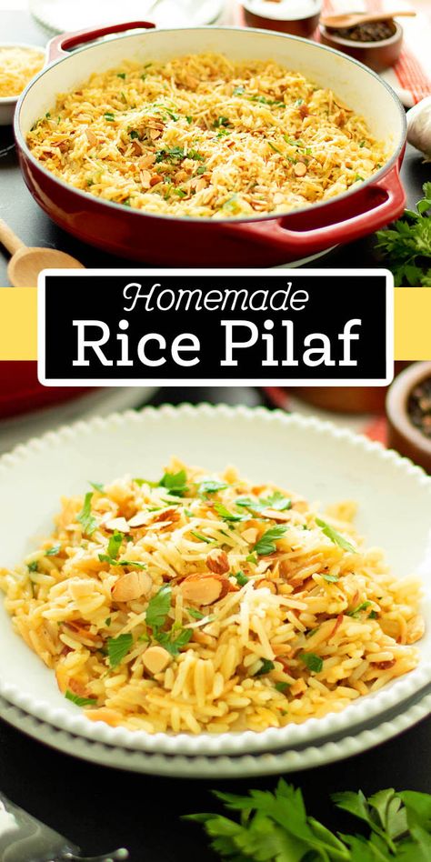 Rice With Cranberries And Almonds, Homemade Pasta Sides, Orzo Rice Pilaf, Rice Pilaf In Rice Cooker, Fancy Rice Dishes, Longhorn Rice Pilaf Recipe, Rice Pilaf Recipe Easy, Rice Pilaf Recipes, Homemade Rice Pilaf