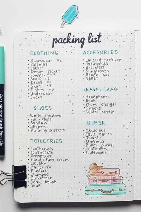 20+ best bullet journal PACKING LIST spreads for inspiration #bujo #packinglist #bujospread #bulletjournal Bullet Journal Vacation, Journal Packing List, Bullet Journal Packing List, Packing List Ideas, Ideas For Bullet Journal, Notesbog Design, Trip Essentials Packing Lists, Crazy Laura, Travel Packing Checklist