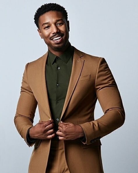 Michael B. Jordan Brown Suits For Men, Groom Suits, Jordan Style, Tan Suit, Dinner Suit, Michael B Jordan, Wedding Suits Groom, Brown Suits, Slim Fit Suits