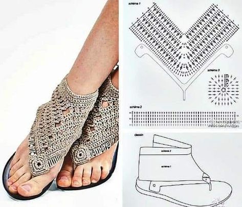 Barefoot Sandals Crochet Pattern, Crochet Flip Flops, Crochet Barefoot Sandals, Diy Sandals, Crochet Shoes Pattern, Crochet Slipper Pattern, Crochet Boots, Crochet Sandals, Pola Kristik