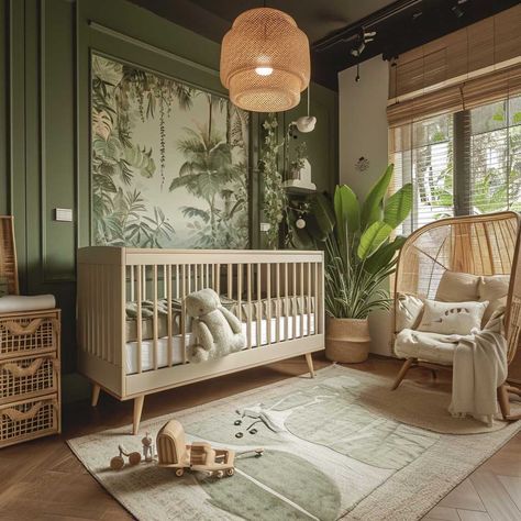 20+ Nature-Inspired Green Nursery Themes for a Serene Baby Space • 333+ Art Images Nursery Ideas Tropical, Baby Jungle Room, Nursery Garden Theme, Swamp Nursery, Nursery Ideas Forest, Emerald Green Nursery, Green Safari Nursery, Jungle Theme Baby Room, Tropical Baby Nursery