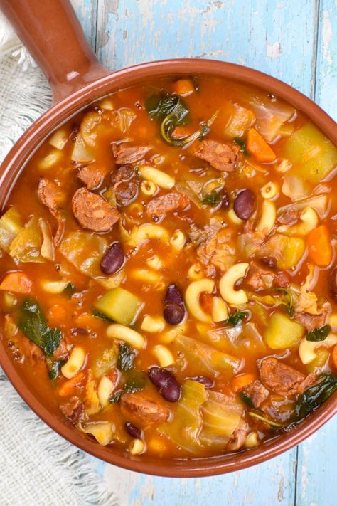 Portuguese Bean Soup - GypsyPlate Portuguese Bean Soup Recipes, Portuguese Bean Soup Hawaii, Portuguese Soup Recipes, Portuguese Fava Bean Recipe, Portuguese Bean Soup, Portuguese Soup, Dry Beans Recipe, Portuguese Sausage, Macaroni Soup