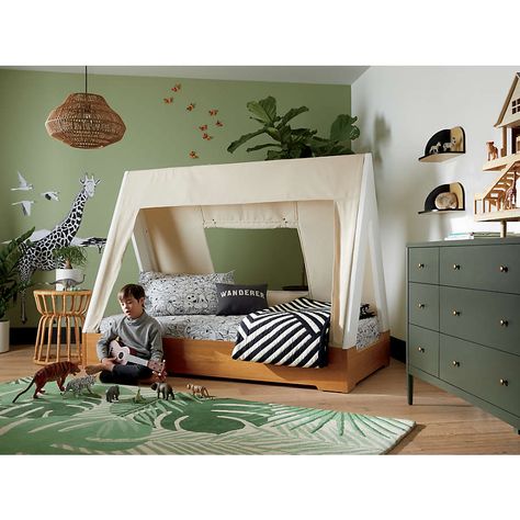 Tent Twin Bed | Crate and Barrel Bed Frame Sets, Ideas Habitaciones, Boy Toddler Bedroom, Green Dresser, Children Room Boy, Toddler Boys Room, Bed Tent, Kids Room Inspiration, Green Walls