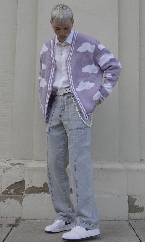 Softboy Outfits Winter, Melanie Martinez Mens Outfit, Pastel Male Outfits Aesthetic, Pastel Streetwear Men, Pastel Masculine Outfits, Masc Pastel Outfits, Pastel Fashion Men, Colorful Male Fashion, Mens Pastel Outfit