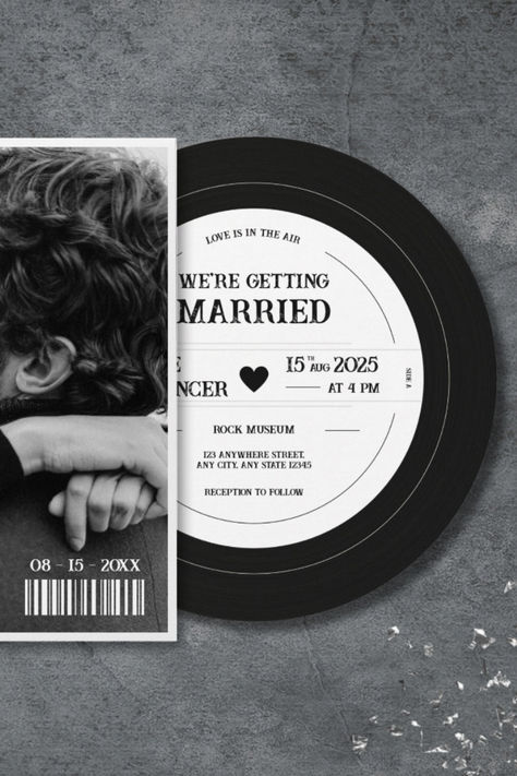 Retro Vinyl Record Album Wedding Invitation. Introducing the perfect invitation for music lovers and vintage enthusiasts alike – our Wedding Invitation Vinyl Record! This unique invitation is designed to look like a classic vinyl record, complete with grooves and a label that can be customized with your wedding details. Vinyl Record Wedding Invitations, Music Lovers Wedding, Rock Museum, Elvis Wedding, Album Wedding, Free Printable Gift Tags, Vinyl Record Album, Unique Invitations, Gift Tags Printable