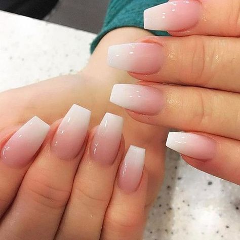 +13 Top Ombre Pink And White Nails - POLYVORE - Discover and Shop Trends in Fashion, Outfits, Beauty and Home Pink Wedding Nails, Short Coffin Nails Designs, Pink And White Nails, Lakaran Fesyen, Ombre Acrylic Nails, Short Coffin Nails, White Acrylic Nails, Ombre Nail Designs, Ballerina Nails