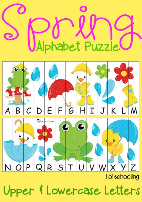 FREE printable Spring themed Alphabet sequence puzzle with uppercase and lowercase letters. Spring Alphabet, Spring Theme Preschool, Spring Preschool Activities, Printables Preschool, Alphabet Puzzle, Alphabet Sounds, Alphabet Learning, Preschool Resources, Abc Activities