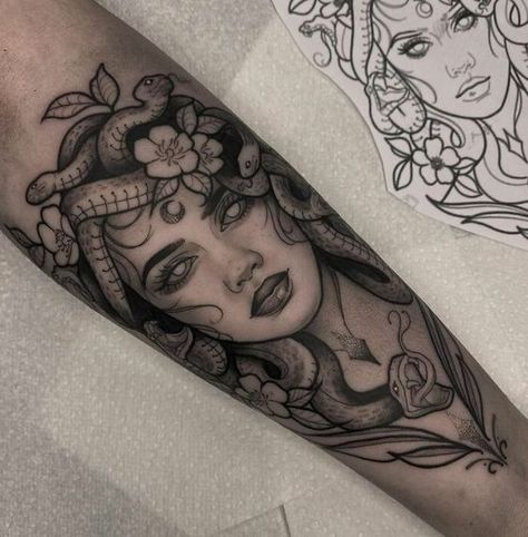 Medusa Tattoo- Meaning, Symbolism and Images. Tattoo Brazo Mujer, Molecule Tattoo, Brain Tattoo, Scene Tattoo, Medusa Tattoo Design, Awareness Tattoo, Health Tattoo, Medusa Tattoo, Leg Tattoos Women