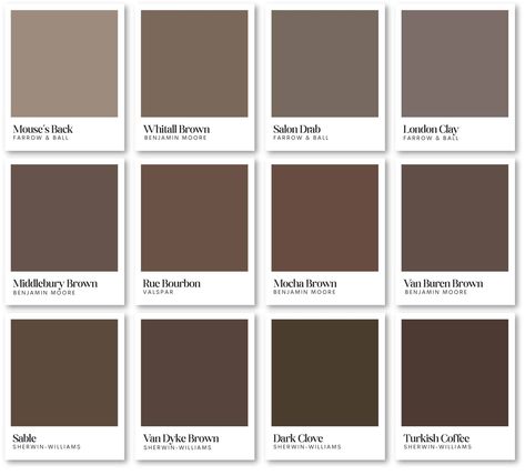 Brown Paint Colors I'm Loving for Interiors - Chris Loves Julia Benjamin Moore Brown, Chocolate Brown Paint, Painted Pantry, Portola Paint, Brown Paint Colors, Tan Paint, Warm Paint Colors, Brown Rooms, Paint Color Inspiration