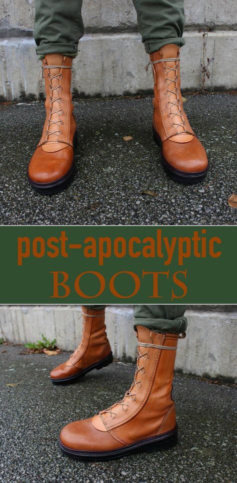 Make Your Own Post-Apocalyptic Boots! Tactical Suit, Post Apocalyptic Fashion, Professional Work Outfit, Apocalyptic Fashion, Stylish Eve, Camping Tips, Ll Bean Boot, Leather Projects, Food Stuff