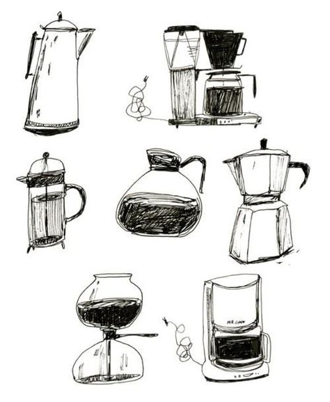 Homemade Quiche, Arte Sketchbook, Ink Drawings, Art Et Illustration, Art And Illustration, Coffee Love, Coffee Art, Food Illustrations, Drawing Techniques