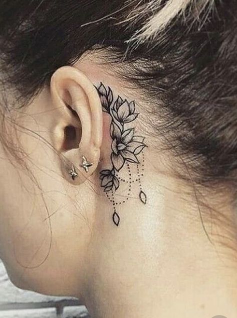 Behind The Neck Tattoos For Women, Angie Smith, Behind Ear Tattoos, Tato Henna, Ear Tattoos, Tattoo Zeichnungen, Adam Scott, Tattoo Templates, Inspiration Tattoos