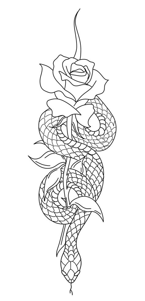 Snake Tattoo With Flowers, Tattoo Designs Outlines, No Outline Tattoo, Geometric Tattoo Outline, Snake Stencil, Tattoo Stencils For Women, Dragon Tattoo Outline, Flower Tattoo Stencils, Animal Sleeve