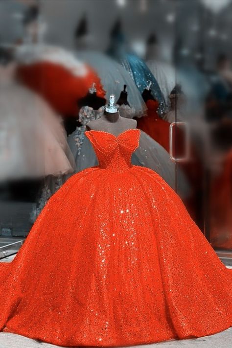 orange sparkly dress Orange Quince Dresses, Orange Princess Dress, Orange Quinceanera Dresses, Orange Quinceanera, Sparkly Ball Gown, Quinceanera Themes, Ball Gowns Princess, Orange Butterfly, Quince Dresses