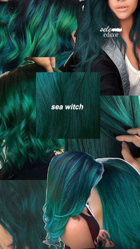 Sea Witch Green Hair, Mardi Gras Hair Color, Black N Green Hair, Emerald Green Split Dye, Sea Witch Hair Color, Two Tone Green Hair, Pigeon Hair Color, Green To Blue Hair, Dark Green And Purple Hair