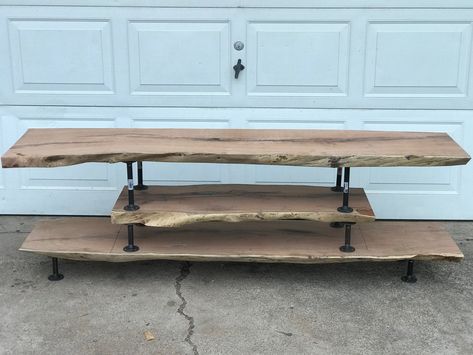 Live Edge Console, Console Unit, Live Edge Desk, Tv Mounted, Live Edge Shelves, Mesquite Wood, Live Edge Furniture, Reclaimed Wood Projects, Slab Table