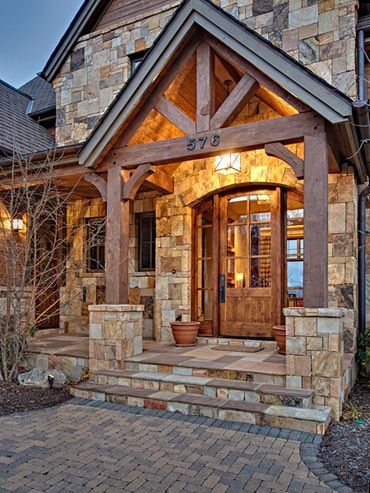 Stone Steps, Brick Exterior House, Craftsman Style Homes, Front Entrance, Mountain Homes, Front Entrances, Front Entry, Design Your Dream House, Style At Home