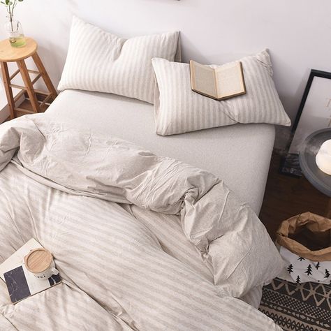 Amazon.com: DOUH Jersey Knit Cotton Striped Duvet Cover Set, Ultra Soft 3 Piece Bedding Set Full Comforter Cover with Pillow Shams Light Brown Queen Size: Gateway Striped Duvet Cover, Duvet Cover Queen, Striped Bedding, Striped Duvet, Striped Duvet Covers, Full Bedding Sets, Comforter Cover, Queen Duvet Covers, Bed Comforters