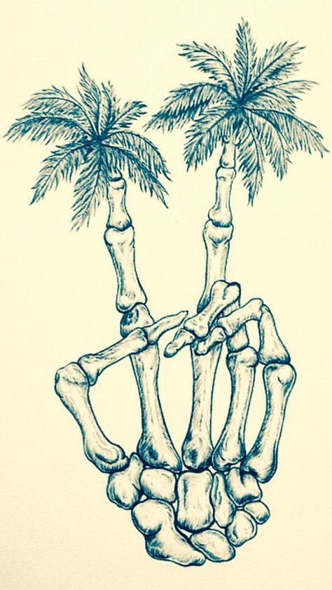 Skeleton Palm trees Summer Skeleton Wallpaper, Summer Vibes Tattoo, Palm Tree Tattoos, Tree Tattoo Art, Skeleton Peace Sign, Palm Tree Drawing, Tree Tattoos, Skeleton Tattoos, Palm Tree Tattoo