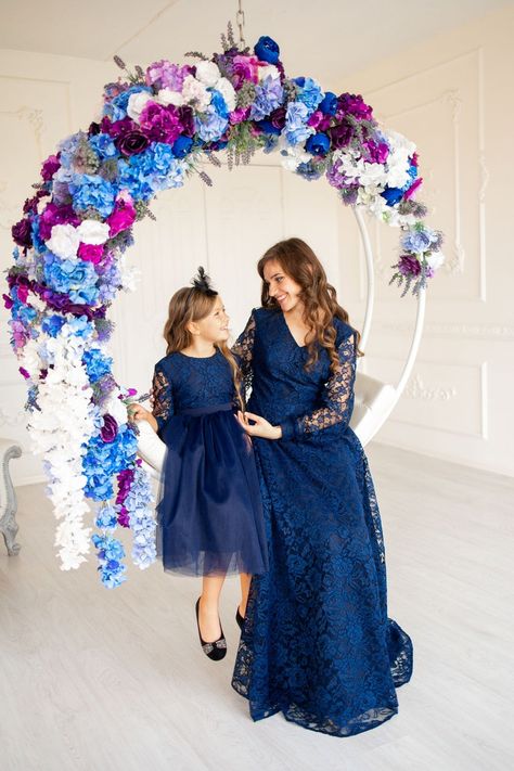 Navy Mommy and Me Dress Mother Daughter Formal Dress for Birthday Long Sleeve Lace Wedding Guest Mother Daughter Dresses Matching Wedding, Mothersday Ideas, Stitching Styles, Mommy Daughter Dresses, Lace Dress Long Sleeve, Mommy And Me Dress, Blue Wedding Guest Dresses, Mother Daughter Dresses Matching, Dress Photoshoot