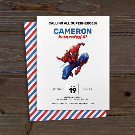 Spider Man Invitation Template Free, Fête Spider Man, Henry 8th, Superhero Birthday Party Invitations, Spider Man Birthday, Chalkboard Birthday, All Superheroes, Spiderman Party, Marvel Superhero