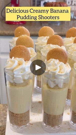 9.2K views · 1.6K reactions | Whipped up these creamy and delicious banana pudding shooters for my niece’s birthday party! 🥳 This recipe used to be a top seller at our bakery, and it's no surprise—the homemade whipped cream takes it to the next level! 🍌✨ Check out the video above for the full recipe! 👆🏽 
.
.
.
#BananaPudding #DessertShooter #HomemadeWhippedCream #PartyTreats #BakingLove #FoodieFavorites #SweetTreats #partyideas #desserttable #bridalshower #babyshower | Kori Lowe | Destiny's Child · Lose My Breath Banana Pudding For Party, Banana Cream Shooters, Dessert Shooters Banana Pudding, Shooter Recipes Dessert, Birthday Desert Bar Ideas, Mini Dessert Shooters Easy, No Bake Shooter Desserts, Mini Chocolate Mousse Cups, Deserts For Birthday Parties