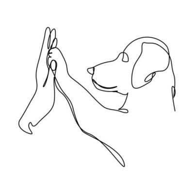 One line drawing of young happy woman squat then giving high five gesture to his dog at outfield park as friendship symbol. Pet care concept. Modern continuous line draw design vector illustration 3591894 Vector Art at Vecteezy Dog Person Drawing, Puppy Line Drawing, Dog Sniffing Illustration, Dog Line Drawing, Dogs Hugging, Dog Line Art, Simple Artwork, Person Drawing, Human Drawing