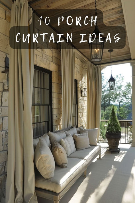 Looking to enhance your porch? Check out these 10 porch curtain ideas that will add style and privacy to your outdoor space. From sheer drapes to weather-resistant fabrics, these ideas are perfect for a cozy and chic porch. Click to explore porch curtain ideas! 🌿✨ #PorchDecor #OutdoorLiving #HomeInspo #CurtainIdeas #OutdoorDesign Back Porch Privacy Ideas Patio Curtains, Screened Porch Curtains Outdoor, Diy Pergola Curtains, Screened In Porch Curtain Ideas, Entry Way Curtain Ideas, Outdoor Porch Curtains, Patio Doors Ideas Curtains, How To Hang Outdoor Curtains, Front Porch Curtain Ideas