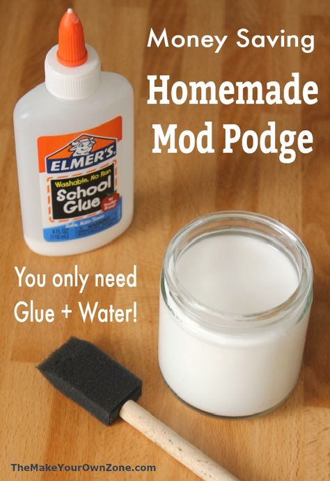 This simple 2 ingredient recipe for homemade Mod Podge is a great way to save money on your crafts and it works great too. All you need is a quick mixture of glue and water! Diy Mod Podge Recipe, Modge Podge Recipe, Homemade Mod Podge Recipe, Homemade Goo Gone, Mod Podge Diy, Homemade Mod Podge, Diy Coasters Tile, Mod Podge Projects, Diy Mod Podge