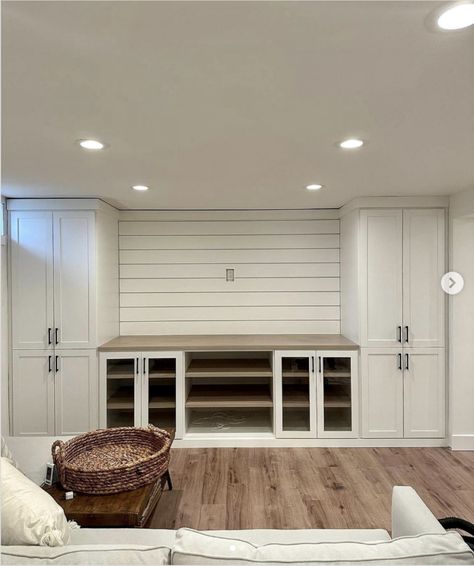 35 Gorgeous Floor to Ceiling Cabinets For Smart Storage Garage Floor To Ceiling Cabinets, Built In Floor To Ceiling Cabinets, Floor To Ceiling Storage Cabinets, Floor To Ceiling Cabinets Living Room, Basement Built In Storage, Wall Of Cabinets Extra Storage, Condo Aesthetic, Floor To Ceiling Storage, To Ceiling Cabinets