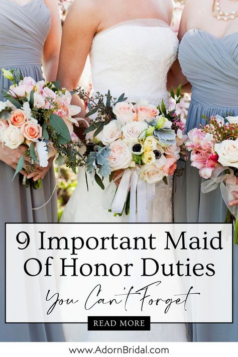 If you’re the maid of honor and trying to figure out all the maid of honor duties, this blog post is for you! Adorn Bridal gives you a maid of honor checklist wedding guide to help make wedding planning easier for the bride. Make your own maid of honor responsibilities checklist to help your friend and get ready to be the best maid of honor ever. Click the link to read this blog and make a maid of honor responsibilities list today! Maid Of Honor Checklist, Maid Of Honor Responsibilities, Maid Of Honor Duties, Checklist Wedding, Easy Wedding Planning, The Maid, Wedding Planning Timeline, The Maids, Modern Love