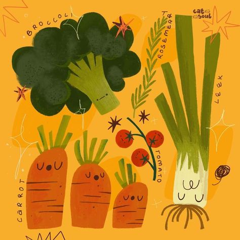 Cabbage Illustration Drawing, Veggie Doodles Art, Vegetable Patch Illustration, Cute Vegetables Drawing, Vegetable Doodles, Kawaii Veggies, Veggies Drawing, Veggie Illustration, Veggies Illustration