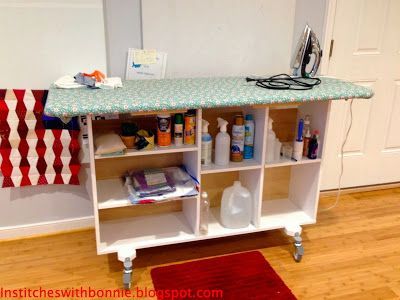 Diy Ironing Board, Ironing Station, Sewing Room Inspiration, Sewing Room Storage, Ironing Boards, Sewing Spaces, Coin Couture, Sewing Room Design, Sewing Storage