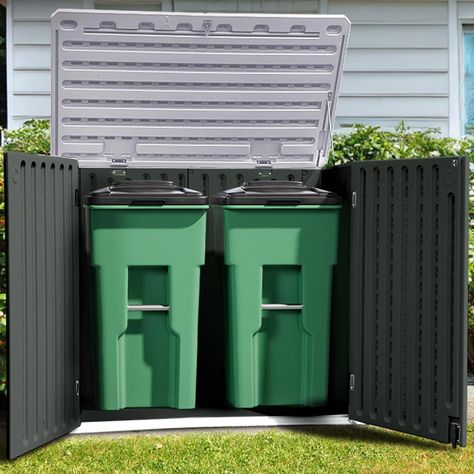 PRICES MAY VARY. LARGE STORAGE CAPACITY- This plastic storage shed boasts a 39 cu ft capacity; Suitable for storing gardening tools, small lawn mowers, bicycles, garden furniture or 2 small trash cans; You can add another laminate shelf (48x13 inch, purchased separately) to maximize storage capacity; Exterior measures 53.2''L x 33.2''W x 46.3''H, and the interior measures 50.8''L x 29.9''W x 44.5''H ALL-WEATHER RESISTANT- This garden storage shed is made from weatherproof resin for UV protection Outside Garbage Can Storage, Outdoor Garbage Can Storage, Outdoor Trash Can Hideaway, Lawn Chair Storage, Garbage Can Storage Outdoor, Garbage Can Shed, Trash Can Storage Outdoor, Small Storage Shed, Garbage Can Storage