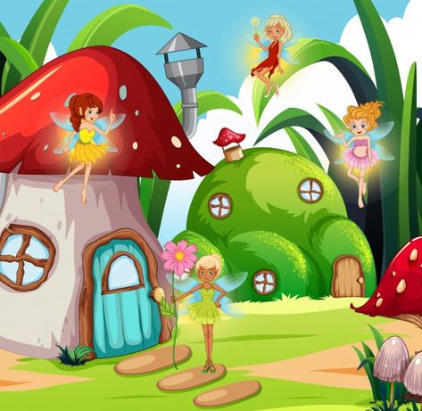 Fairy in magic land Premium Vector | Premium Vector #Freepik #vector #background #flower #tree #wood Mushroom Paint, Certificate Background, Magic Land, Background Clipart, Mushroom House, Creative Activities For Kids, Mushroom Art, Krishna Art, Fairy Land