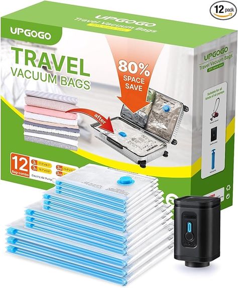 Amazon.com: UPGOGO Combo 12 Pack Travel Vacuum Bags with Prtable Electric Pump,Vacuum Seal Bags for Clothing,Space Saver Vacuum Storage Bags,Vacuum Travel Bags for Luggage,Travel Essentials : Home & Kitchen Pillow Combos, Vacuum Storage Bags, Vacuum Storage, Seal Design, Vacuum Bags, Hand Pump, Space Saver, Storage Bags, Space Savers