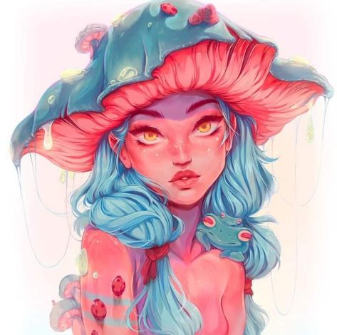 Evil Pixie Art, Fantasy Mushroom Fairy Art, Evvi Art, Mushroom Girl, August Challenge, Mushroom Drawing, Mushroom Kingdom, Emo Art, Cartoon Portrait