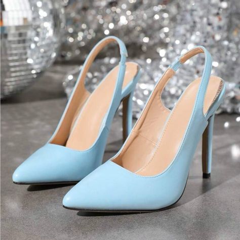 Brand New And Never Worn. Only Tried On. Still Have Box. Heel Height Is 5” And Too High For Me To Comfortably Wear. Size 5 And Fit Is Accurate. Sky Blue Heels, Heels Light Blue, 28 Birthday, 26 Birthday, Light Blue Heels, Shein Shoes, Sling Back Heels, 5 Babies, Prom Heels