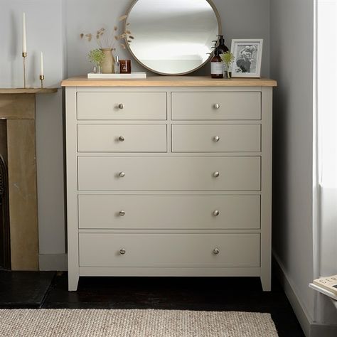 Chester Drawers Ideas Decor, Chester Drawers Bedrooms, Tall Chest Of Drawers Bedroom, Stone Bedroom, Dresser Aesthetic, Chest Of Drawers Decor, Chester Drawers, Large Bedside Tables, Chest Of Drawers Makeover