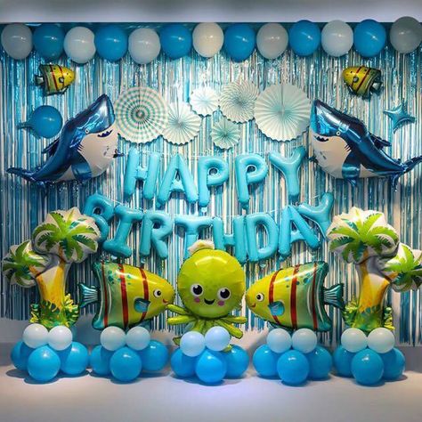 Ocean Animal Birthday Party, Ocean Themed Birthday Party, Sea Birthday Party Decorations, Shark Party Decorations, Ocean Theme Birthday, Ocean Birthday Party, Ocean Theme Party, Boy Birthday Decorations, Ocean Birthday