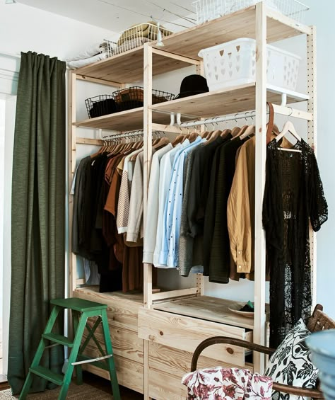 Inside the apartment of an eco-conscious minimalist - IKEA Armoire Ikea, Modern Scandinavian Furniture, Ikea Inspiration, Ikea Wardrobe, Open Wardrobe, Ikea Ivar, Open Closet, Interior Inspo, New Room