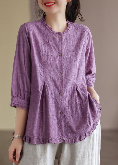 Tunik Linen, French Purple, Corak Menjahit, Bracelet Sleeve, Linen Shirts, Fashion Tops Blouse, Half Sleeve Tops, Trendy Fashion Tops, Lace Patchwork