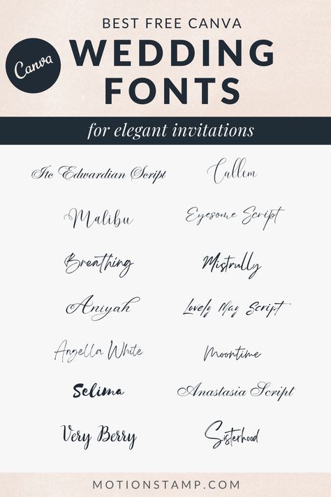 best free fonts Invitation Font Combinations, Canva Script Fonts Wedding, Best Canva Fonts For Wedding, Canvas Invitation Weddings, Canva Invitation Fonts, Wedding Card Fonts, Canva Fonts For Wedding Invitation, Canva Wedding Stationary, Wedding Font Canva